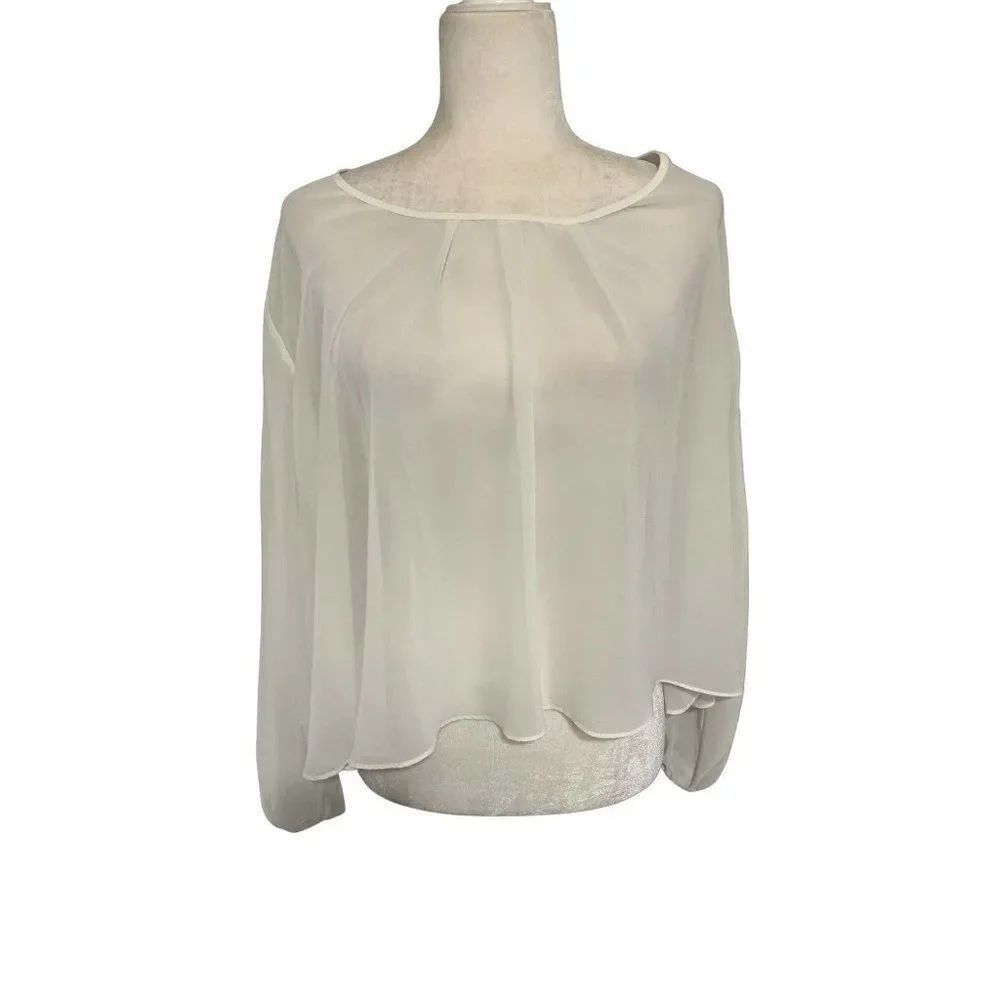 bb dakota womens solid white sheer long sleeve oversized top xs small
